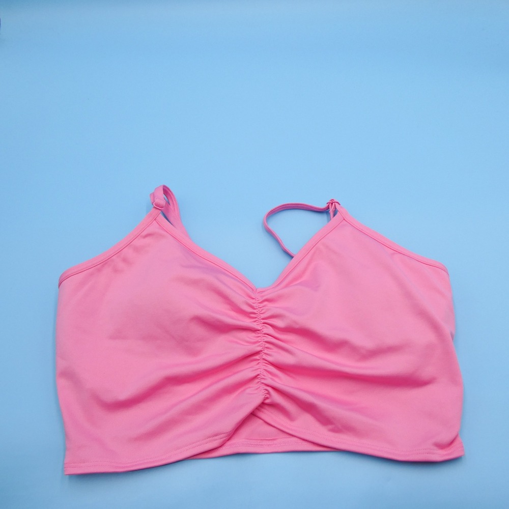 Pink Active Sports Bra Womens Large Ultimate Lightly Lined Ruched Pink Polyester